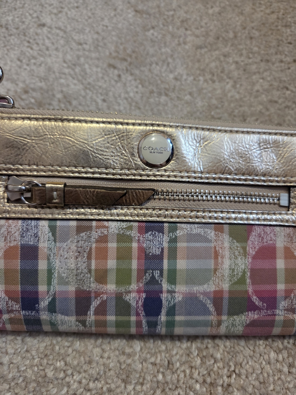 Coach Metallic Gold Signature Plaid Wallet